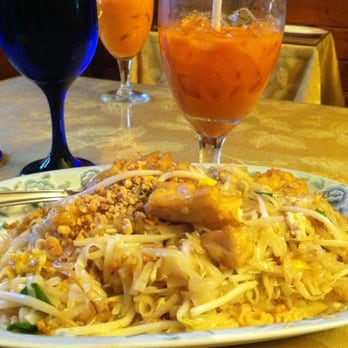 Muang Thai - a plate of noodles with meat and vegetables - Thai Near Me - Hingham, Massachusetts