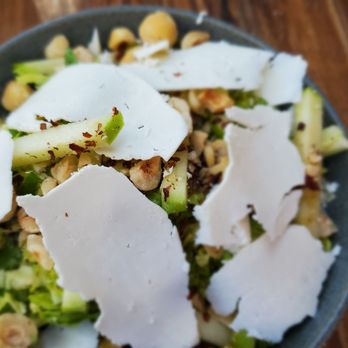 peasants FEAST - Slivered Brussels Sprouts cavorting with granny Smith apples, sliced cheese + hazelnuts in a honey lemon dressing - American Near Me - Solvang, California peasants FEAST - Slivered Brussels Sprouts cavorting with granny Smith apples, sliced cheese + hazelnuts in a honey lemon dressing - American Near Me - Solvang, California