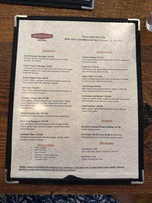 Menu photo 1 Indian Fields Tavern Charles City, VA