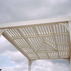 Sam's Gazebos - 12x16 rectangle garden pergola with Sunburst braces and 1 x 3 open roof for outdoor dining