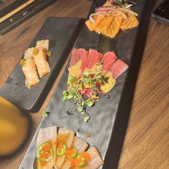 Kan Sushi - Yellow tail, tuna, and salmon carpaccio - Sushi Bars Near Me - Austin, Texas Kan Sushi - Yellow tail, tuna, and salmon carpaccio - Sushi Bars Near Me - Austin, Texas