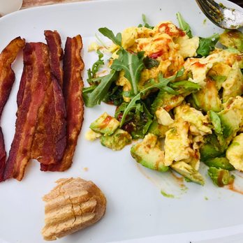 Fiero Caffe - Bacon, eggs, avocado and arugula salad and some bread. - Coffee & Tea Near Me - San Mateo, California Fiero Caffe - Bacon, eggs, avocado and arugula salad and some bread. - Coffee & Tea Near Me - San Mateo, California