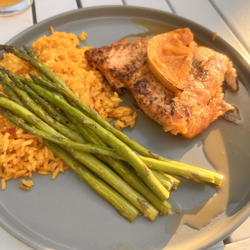 The Beach House - Salmon with Saffron rice and asparagus - Bars Near Me - Bristol, Rhode Island