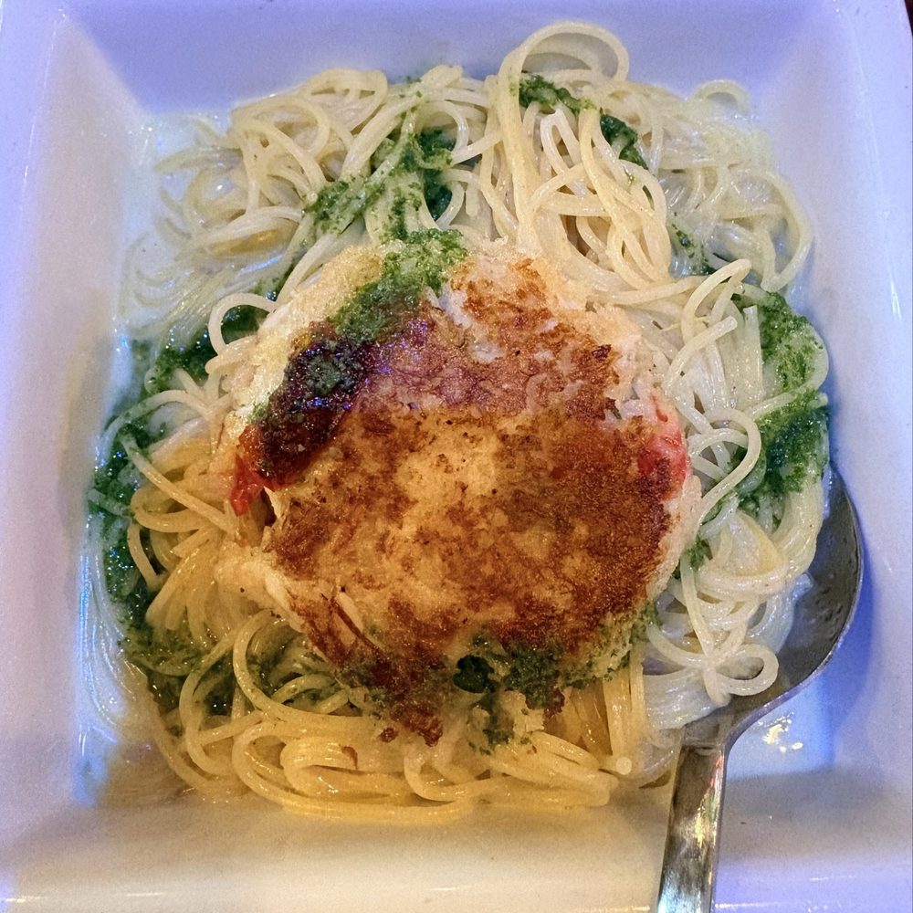 Si Bon - House Capellini with Crab Cake and Pesto HH - Belgian Near Me - Rancho Mirage, California Si Bon - House Capellini with Crab Cake and Pesto HH - Belgian Near Me - Rancho Mirage, California