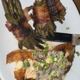 Whole Blackened Flounder w/ Bacon Wrapped Green Beans