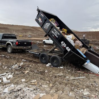 Picture Perfect Junk Removal - Dump trailer unloading a full junk removal load at the landfill in Southern Utah. - Junk Removal & Hauling Near Me Picture Perfect Junk Removal - Dump trailer unloading a full junk removal load at the landfill in Southern Utah. - Junk Removal & Hauling Near Me