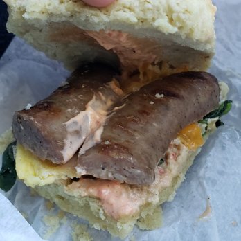 Bread & Water Company - Poor choice of sausage for an already-hard-to-handle breakfast sandwich in a dry, crumbly biscuit - Bakeries Near Me - Alexandria, Virginia