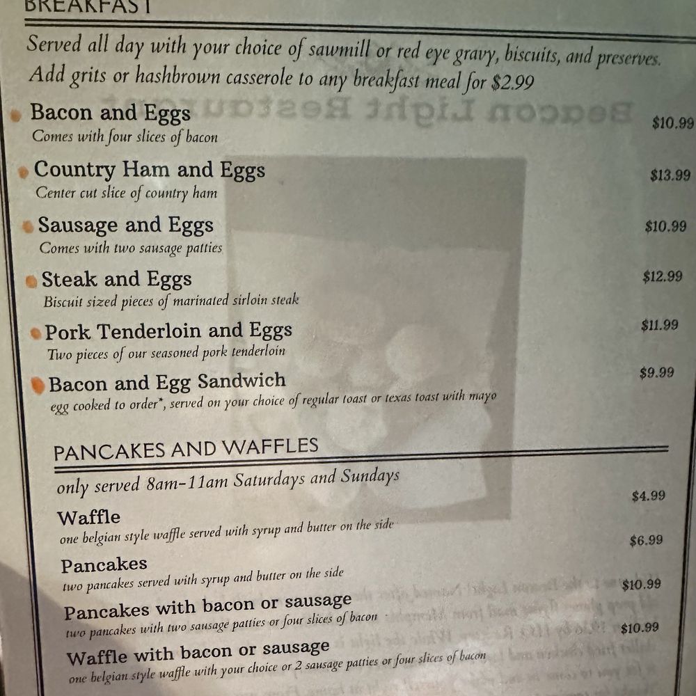 Beacon Light Tea Room - The Breakfast Menu - Tea Rooms Near Me - Bon Aqua, Tennessee