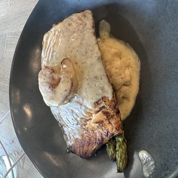Fleur Cuisine - Salmon w/ mash potatoes asparagus and 1 shrimp - Caribbean Near Me - Rockport, Massachusetts Fleur Cuisine - Salmon w/ mash potatoes asparagus and 1 shrimp - Caribbean Near Me - Rockport, Massachusetts