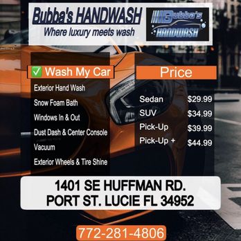 Bubba’s Hand Wash - Price Menu - Car Wash Near Me - Port St. Lucie, Florida Bubba’s Hand Wash - Price Menu - Car Wash Near Me - Port St. Lucie, Florida