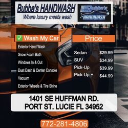 Bubba’s Hand Wash - Price Menu