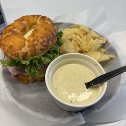 Kravings - Specialty Italian on cheesy bagel with cup of broccoli cheddar soup!