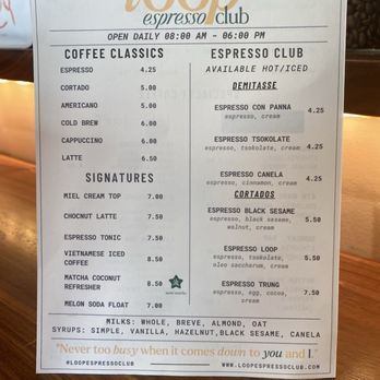 Loop Espresso Club - Menu - Coffee & Tea Near Me - Los Angeles, California