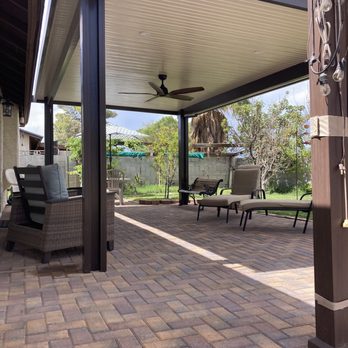 Las Vegas Backyards - Paver bricks and patio roof. - Landscaping Near Me - Las Vegas, Nevada