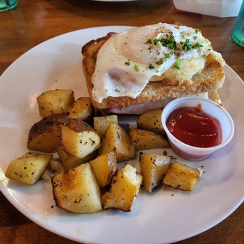 Cafe Lola - Croque Madame with herb roasted potatoes for brunch. - New American Near Me - Johnson City, Tennessee Cafe Lola - Croque Madame with herb roasted potatoes for brunch. - New American Near Me - Johnson City, Tennessee