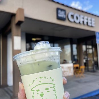 Flat White Coffee - Lavender matcha w/ whole milk and topped with their einspänner creamer - Cafes Near Me - Cypress, California