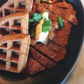 Joule - Sesame waffle and fried "chicken" steak (it's actually steak) so yummy ! Very rich in flavors - Korean Near Me - Seattle, Washington