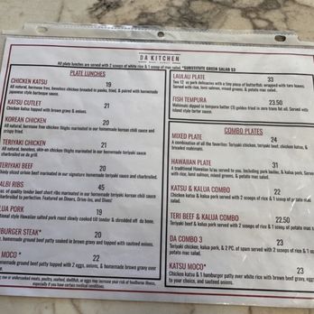 Da Kitchen Maui - Menu - Hawaiian Near Me - Kihei, Hawaii