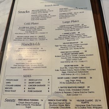 Velour - Menu - American Near Me - Dallas, Texas Velour - Menu - American Near Me - Dallas, Texas
