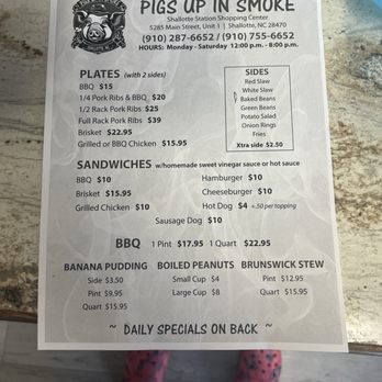 Pigs Up In Smoke BBQ - Menu - Barbeque Near Me - Shallotte, North Carolina