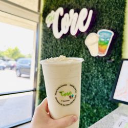 The Core - Seasonal Flavor Coconut Macaroon  All smoothies are packed with vitamins, fiber, and at least 24 grams of protein!