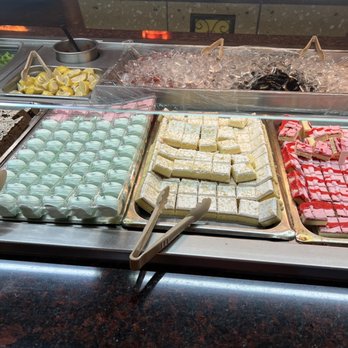Sakura Buffet - Some deserts - green ones on the right are a mint mousse - Sushi Bars Near Me - Jacksonville, Florida