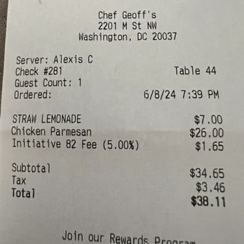 Chef Geoff's West End - $38 for chicken parm and a strawberry lemonade - New American Near Me - Washington, DC, District of Columbia Chef Geoff's West End - $38 for chicken parm and a strawberry lemonade - New American Near Me - Washington, DC, District of Columbia