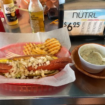 Dune Dog Cafe - Chicago dog and clam chowder! This was the perfect meal for a rainy day. I'm a fan! - American Near Me - Jupiter, Florida Dune Dog Cafe - Chicago dog and clam chowder! This was the perfect meal for a rainy day. I'm a fan! - American Near Me - Jupiter, Florida