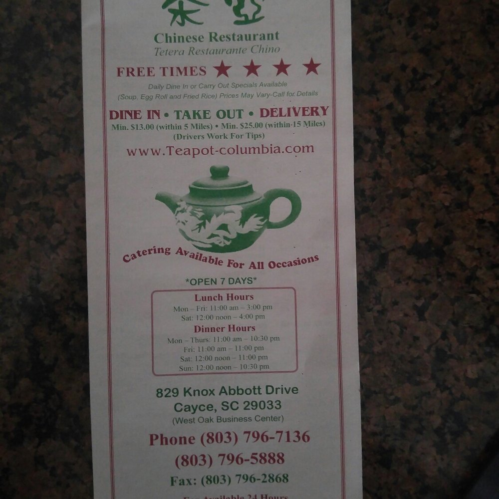 Tea Pot Chinese Restaurant - the menu - Chinese Near Me - Cayce, South Carolina Tea Pot Chinese Restaurant - the menu - Chinese Near Me - Cayce, South Carolina