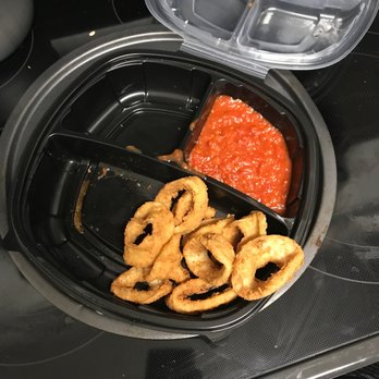 Palm Diner - onion rings and sauce in a plastic container - Diners Near Me - Boynton Beach, Florida Palm Diner - onion rings and sauce in a plastic container - Diners Near Me - Boynton Beach, Florida
