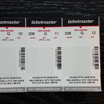 Charlotte Hornets - Hornets vs Thunder 1/2/2016 Paper Ticket - Professional Sports Teams Near Me - Charlotte, North Carolina Charlotte Hornets - Hornets vs Thunder 1/2/2016 Paper Ticket - Professional Sports Teams Near Me - Charlotte, North Carolina