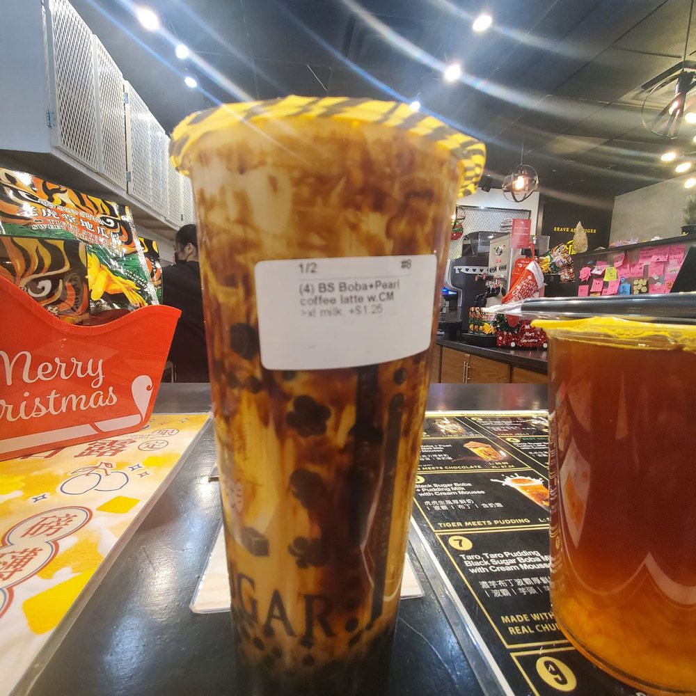 TIGER SUGAR - Extra large black sugar latte with creme mousse. - Bubble Tea Near Me - Madison Heights, Michigan TIGER SUGAR - Extra large black sugar latte with creme mousse. - Bubble Tea Near Me - Madison Heights, Michigan