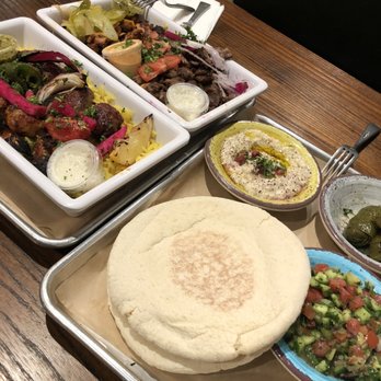 Mazra - Double kebab plate with chicken and steak plate, double plate with shrimp and lamb. Sides- Baba Ghanoush, Dolmas, Arabic Salad - Middle Eastern Near Me - San Bruno, California Mazra - Double kebab plate with chicken and steak plate, double plate with shrimp and lamb. Sides- Baba Ghanoush, Dolmas, Arabic Salad - Middle Eastern Near Me - San Bruno, California