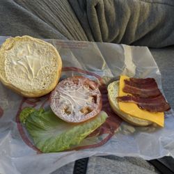Wendy's - I ordered a jr bacon CHEESEBURGER and this is what I got whole order was cold and they didn't even put a damn burger on it.