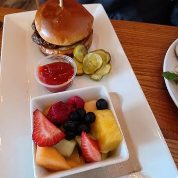 Brown Dog Cafe - Burger with fruit. You must speak up about toppings for your burger or it comes out with a piece of meat on a bun. - Cocktail Bars Near Me - Blue Ash, Ohio Brown Dog Cafe - Burger with fruit. You must speak up about toppings for your burger or it comes out with a piece of meat on a bun. - Cocktail Bars Near Me - Blue Ash, Ohio