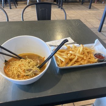 Crazy BBQ - Ramon noddles with pork and delicious fries. - Korean Near Me - Bakersfield, California Crazy BBQ - Ramon noddles with pork and delicious fries. - Korean Near Me - Bakersfield, California