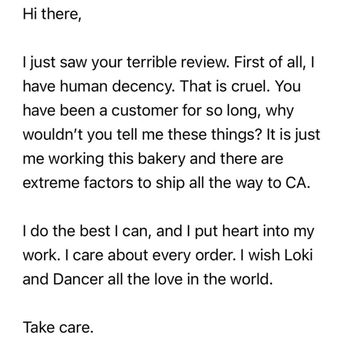 Dog Eat Cake - Sarah responded to review months after it was posted.  BTW, there's no "extreme factor" in sending cake to wrong address. - Bakeries Near Me - Boston, Massachusetts