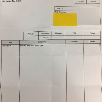 Rechargeable Power Energy - packing slip from RPE for the battery that blew up my garage-claimed I wasn't their customer - Bike Repair/Maintenance Near Me - Las Vegas, Nevada