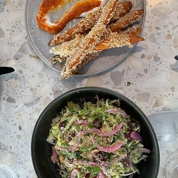 PLANTA South Beach - Shaved Brussels sprout salad and harissa carrots - Vegetarian Near Me - Miami Beach, Florida