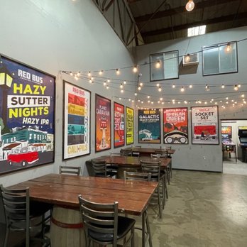 Red Bus Brewing Company - Seating in warehouse area - Breweries Near Me - Folsom, California Red Bus Brewing Company - Seating in warehouse area - Breweries Near Me - Folsom, California
