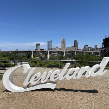 Cleveland Script Sign - Tremont - The Cleveland script sign, in the pleasant neighborhood of Tremont.  This location includes a breathtaking view of the skyline. - Landmarks & Historical Buildings Near Me - Cleveland, Ohio