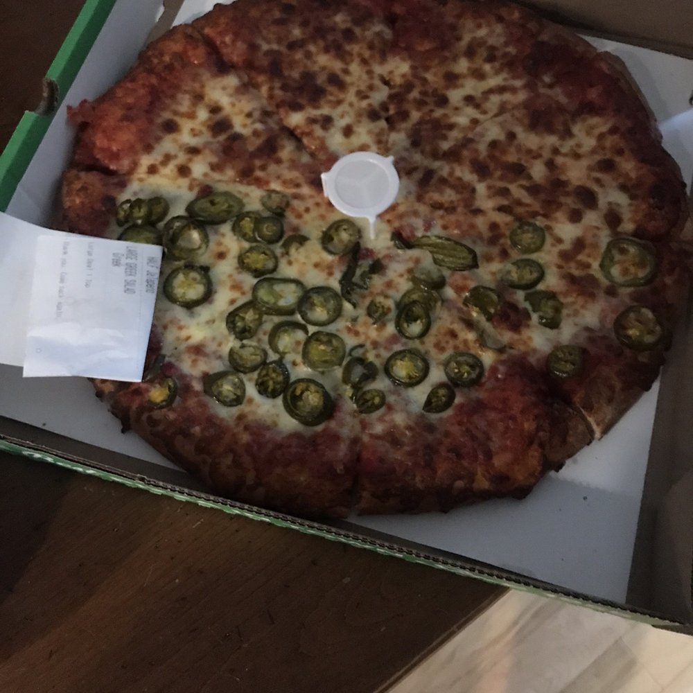 Large Pie well-done with Jalapeños on half Large Pie well-done with Jalapeños on half