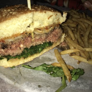 Yard House - Surf &turf burger (bf likes his burger medium) You have a choice from reg fries, truffle fries, & sweet potato fries. - Bars Near Me - Roseville, California Yard House - Surf &turf burger (bf likes his burger medium) You have a choice from reg fries, truffle fries, & sweet potato fries. - Bars Near Me - Roseville, California