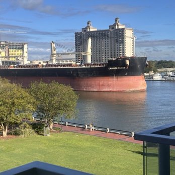 Lavender Rooftop Kitchen & Bar - View of a cargo freighter on the Savannah River from AC Hotel balcony/ - Wine Bars Near Me - Savannah, Georgia