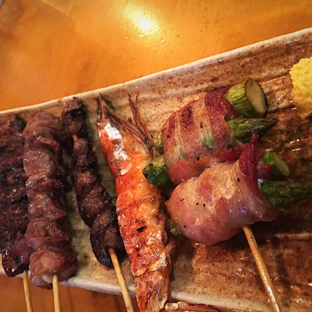 Torikyu - Liver, gizzards, heart, shrimp, bacon wrapped asparagus, and wasabi - Japanese Near Me - Honolulu, Hawaii Torikyu - Liver, gizzards, heart, shrimp, bacon wrapped asparagus, and wasabi - Japanese Near Me - Honolulu, Hawaii