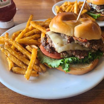 Denny's - Double cheeseburger add bacon, seasoned fries - American Near Me - Paso Robles, California Denny's - Double cheeseburger add bacon, seasoned fries - American Near Me - Paso Robles, California
