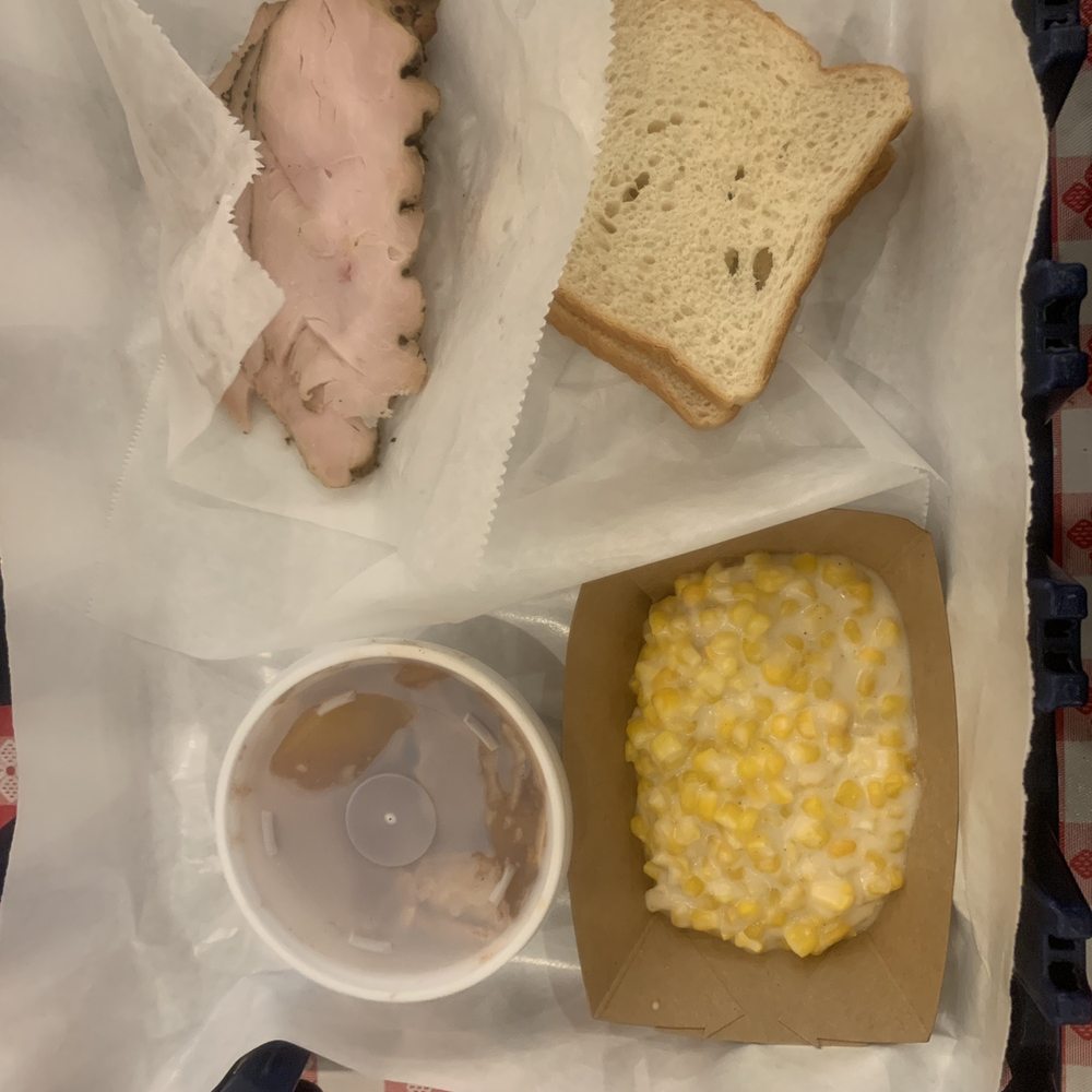 Rudy's - Peach cobbler, creamed corn, turkey (1/4 lb) - Barbeque Near Me - Schertz, Texas Rudy's - Peach cobbler, creamed corn, turkey (1/4 lb) - Barbeque Near Me - Schertz, Texas
