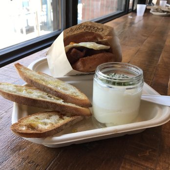 Eggslut - Bacon, cheese, and egg sandwich. Also tried the slut which is coddled egg on top of potato purée with slices of baguette. - New American Near Me - Glendale, California