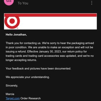 Target - Email from customer service - Department Stores Near Me - San Diego, California Target - Email from customer service - Department Stores Near Me - San Diego, California