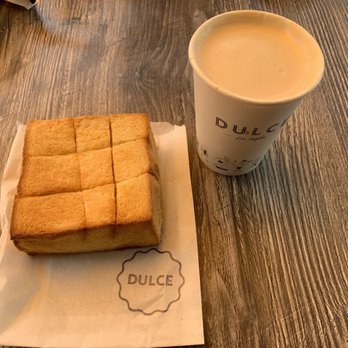 Cafe Dulce - Brick toast and a hot Hong Kong Milk Tea - Coffee & Tea Near Me - Los Angeles, California